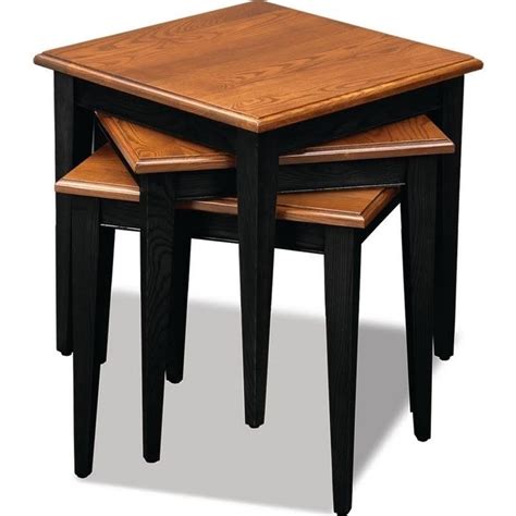 Leick Furniture Stacking Table Set In Black And Medium Oak Finish