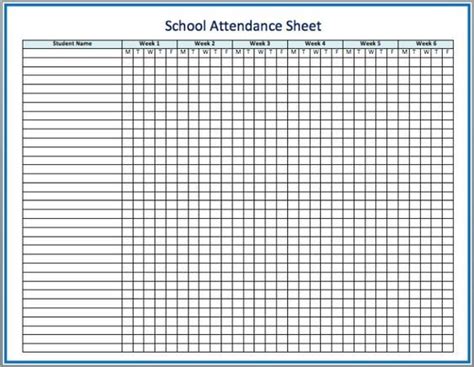 School Attendance Sheet Attendance Sheet Attendance Sheet Template