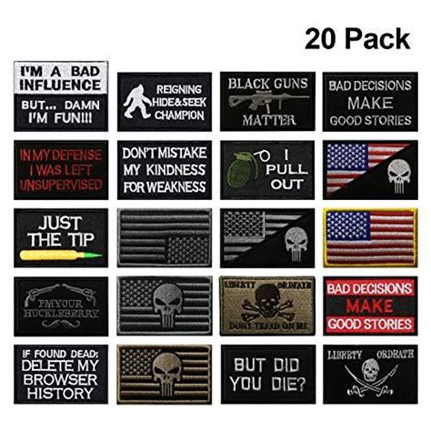 Bundle 20 Pieces Velcro Hat Patches Tactical Morale Full Embroidery