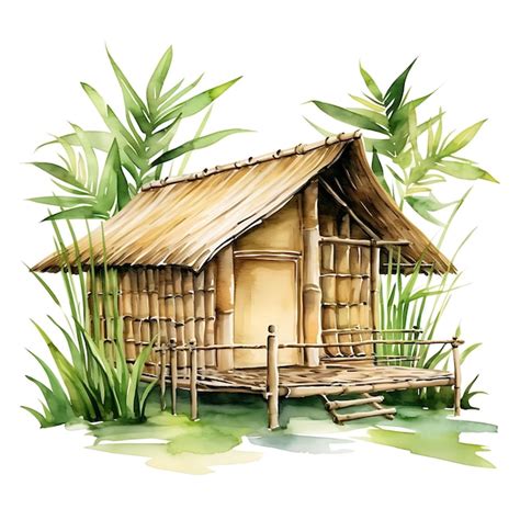 Premium Ai Image Watercolor Bahay Kubo Featuring The Bamboo Walls And