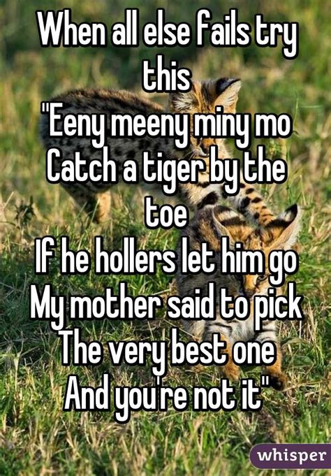 When All Else Fails Try This Eeny Meeny Miny Mo Catch A Tiger By The
