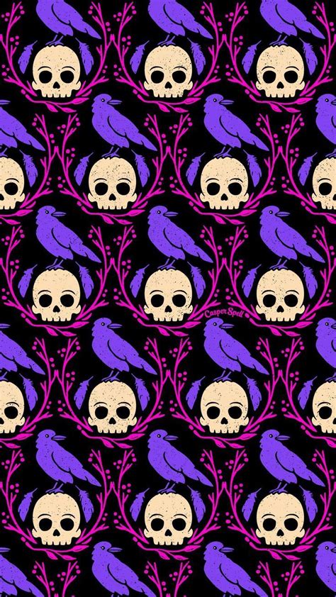 Crows Skull Crows Skull Halloween Creepy Cute Creepy Purple Pink Repeat