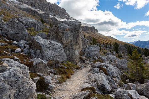 Alpine Hiking Path Hirzelweg In The Rosengarten Massif Of The South