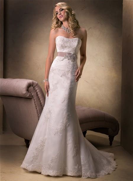 Simple Mermaid Strapless Lace Beaded Wedding Dress With Belt Corset Back