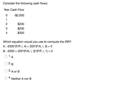 solved consider the following cash flows which equation