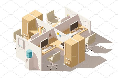 Vector isometric low poly office cubicle ~ Illustrations ~ Creative Market