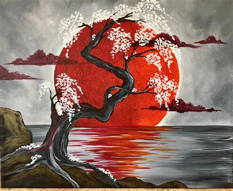 Come Paint Japanese Crimson Moon At Pinot S Palette Japanese Painting Japanese Art Art Painting