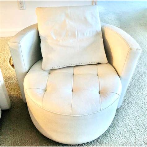 1990s Vintage White Italian Leather Swivel Modern Accent Chairs A Pair