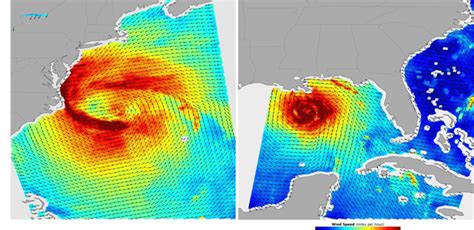Comparison Between Hurricanes Sandy Left And Katrina Right Nasa