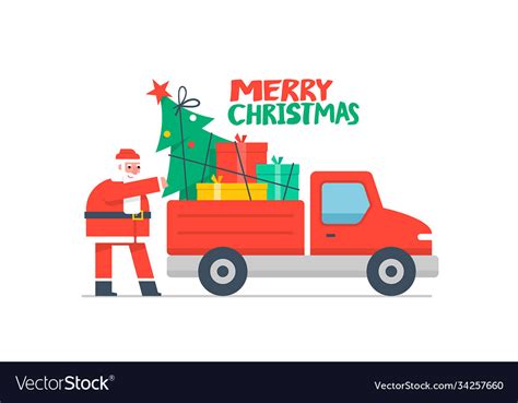 Christmas Truck And Tree Royalty Free Vector Image