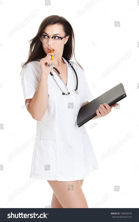 Smiling Medical Doctor Woman Isolated Over White Background Sexy