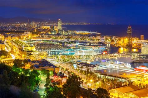 Aerial View Barcelona At Night Catalonia Spain Stock Photo Image Of