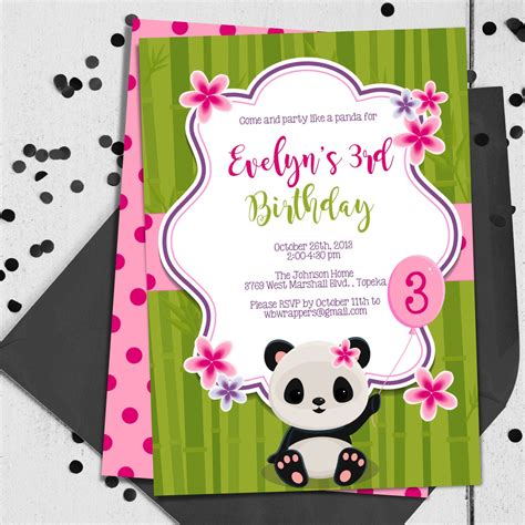 Panda Invitation Panda Party Invitation Template Any Age Etsy