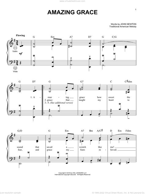 Newton - Amazing Grace sheet music for accordion (PDF)
