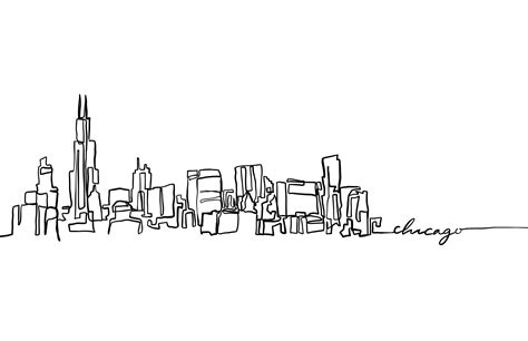 Hand Drawn Single Line Chicago Skyline Drawing Minimalist Etsy