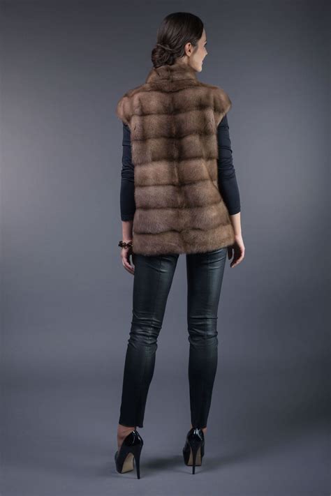 Short Pastel Mink Fur Vest With Round Collar Handmade By Nordfur