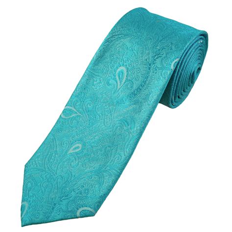 Aqua Blue Paisley Pattern Luxury Silk Mens Tie From Ties Planet Uk