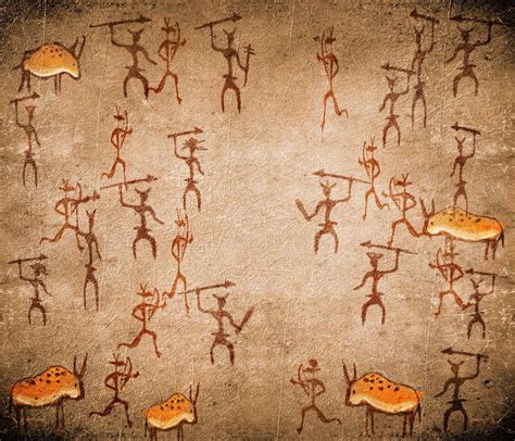 Prehistoric Cave Painting With War Scene Pintura Em Caverna Pintura