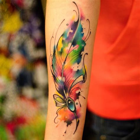 58 Beautiful Watercolor Tattoos Art Ideas Watercolor Tattoo Feather