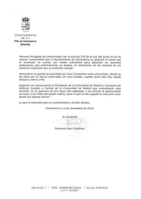 Escrito Del Alcalde Al Presidente De La Comunidad De Madrid