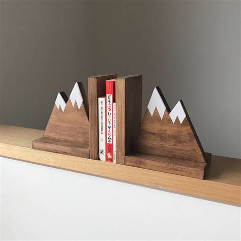 Mountain Peak Bookends Stained Wooden Bookends Nursery
