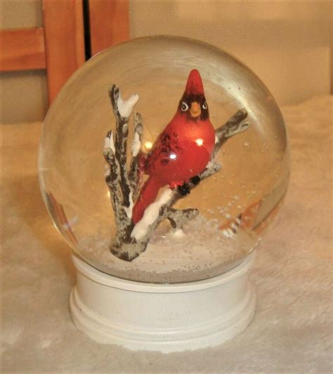 Beautiful Red Cardinal Bird On Branches Glass Snow Globe Snow Globes