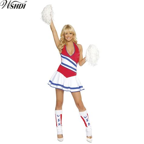 New Female High School Cheerleader Costume Women Sexy Deep V Cheerleading Costume Girl