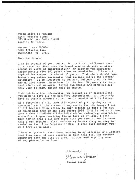 Genene Jones Confession Letter