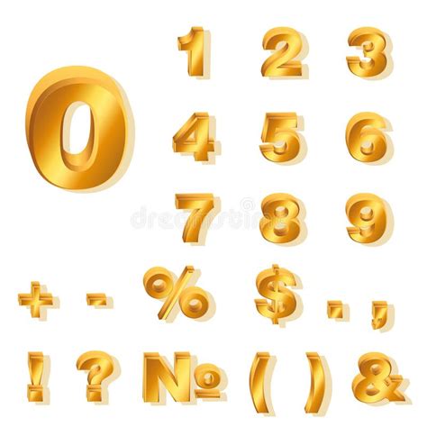 3d Golden Numbers And Punctuation Marks With Shadow Stock Vector