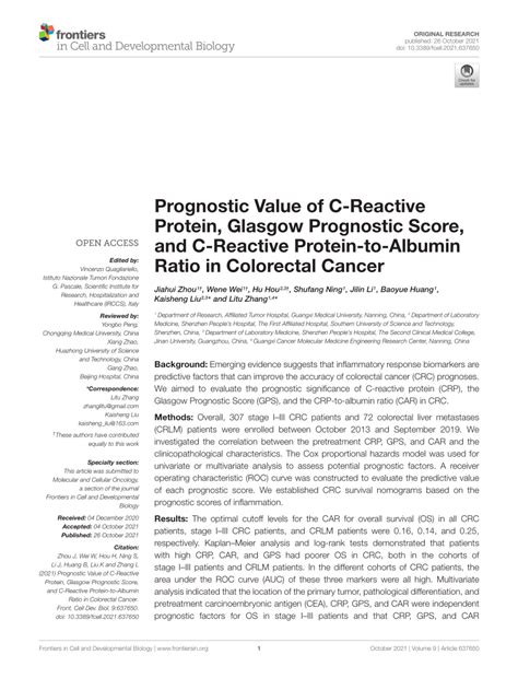 Pdf Prognostic Value Of C Reactive Protein Glasgow Prognostic Score