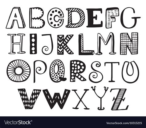 Hand Drawn Fancy Alphabet Funny Doodle Letters Vector Image
