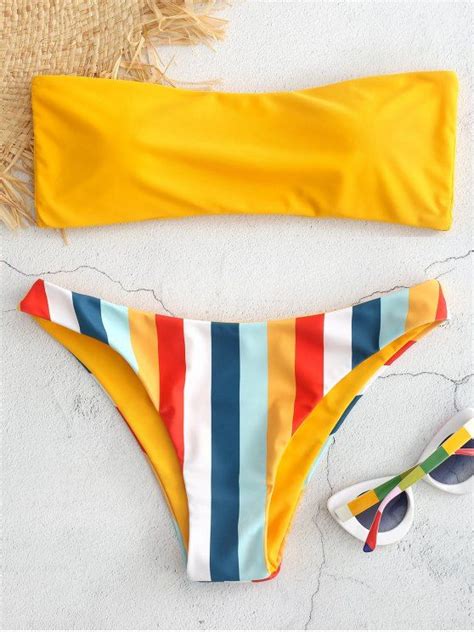bandeau rainbow striped bikini set rubber ducky yellow l striped bikini sets bikinis