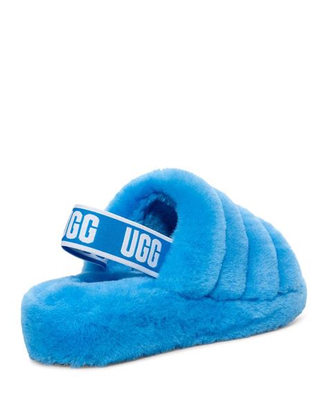 Ugg Womens Fluff Open Toe Fur Slide Slippers In Neon Blue Blue Lyst