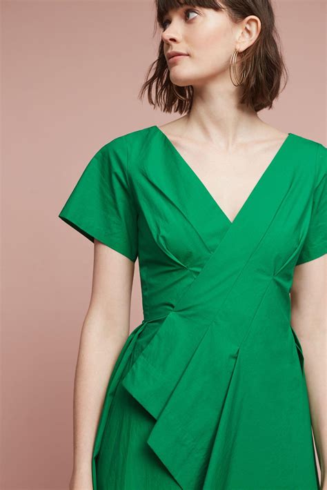 Maeve Seamed Poplin Dress In Green Lyst