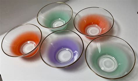 Vintage Blendo Frosted Glass Bowls Mid Century Modern Green Purple