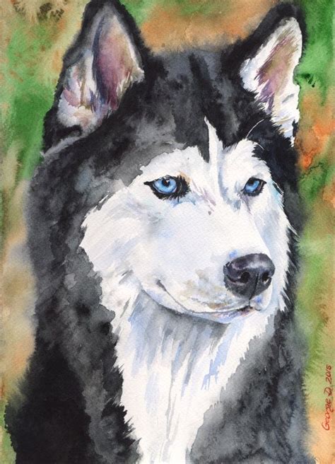 Siberian Husky Watercolor Original Painting Art Cute Sweet Dog Etsy