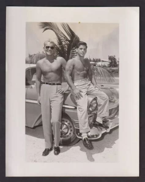 1940s Shirtless Beefcakes Posed In California On Car Vintage Photo