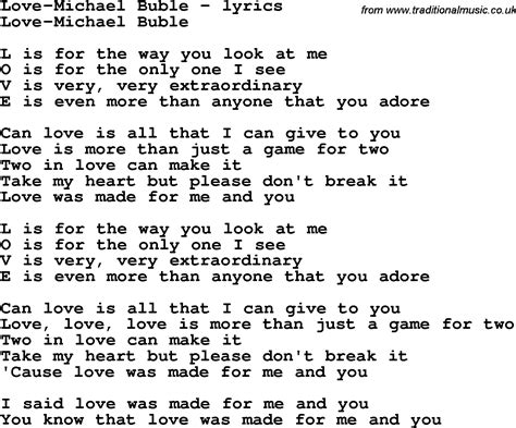 Du bist ein falling star, du bist das get away auto. Love Song Lyrics for:Love-Michael Buble