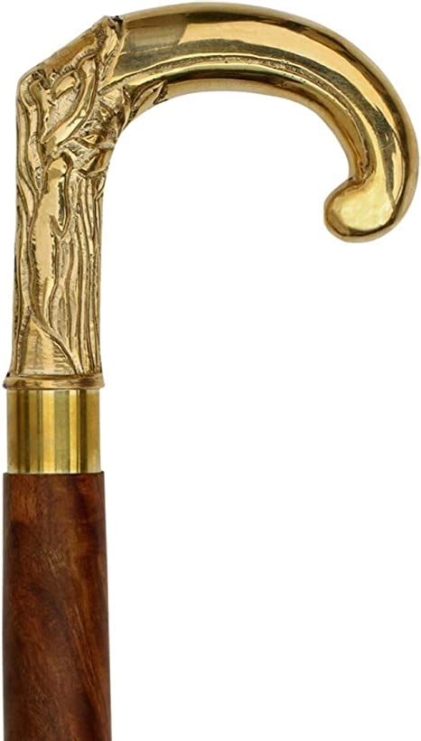 Souvnear Wooden Walking Stick Elephant Trunk Brass Handle