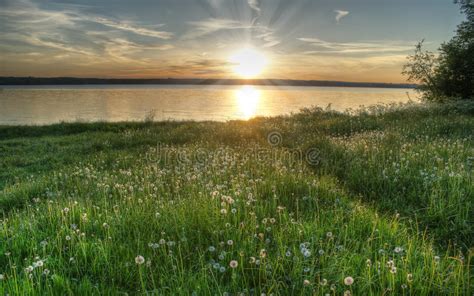 Sunset On The Lake Valdai Russia Stock Image Image Of Beams