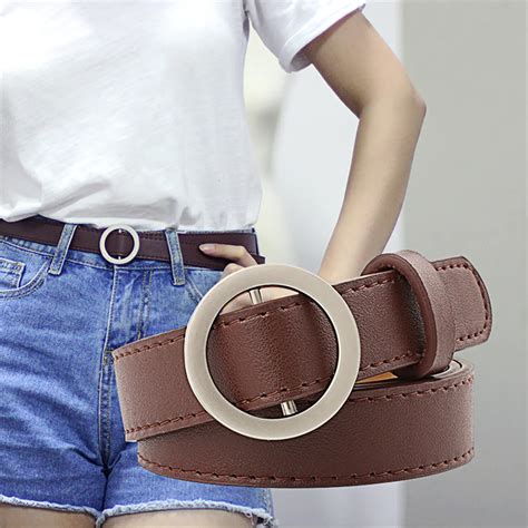 10 Colors Fashion Belts For Women Metal Round Buckle Faux Leather Belt