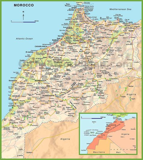 Detailed Political Map Of Morocco With Relief Morocco Africa Mapsland