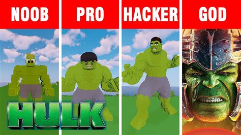Noob Vs Pro Vs Hacker Vs God Build Hulk Ragnarok In Minecraft Youtube