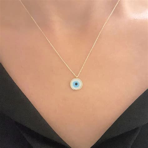 Evil Eye Mother Of Pearl Necklace For Women 14k Yellow Gold Pendant Latika Jewelry