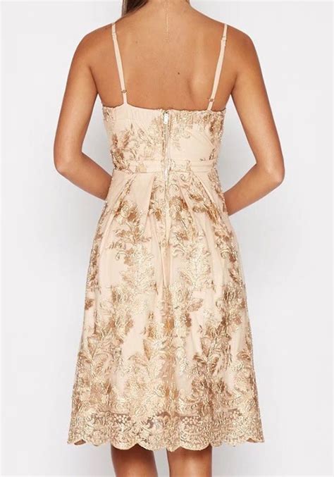 Golden Patchwork Hollow Out Lace Condole Belt Zipper Embroidery Midi Dress Midi Dresses Dresses