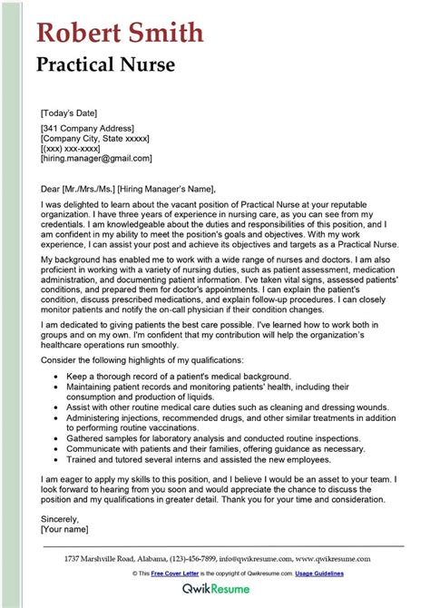 Practical Nurse Cover Letter Examples Qwikresume