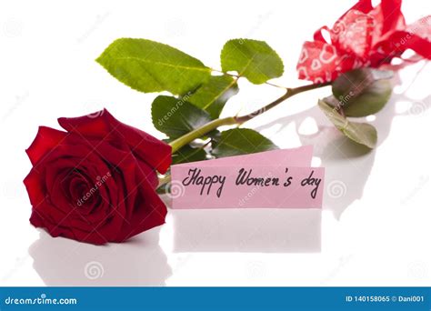 Happy Women S Day Card With Red Rose Stock Image Image Of Bouquet
