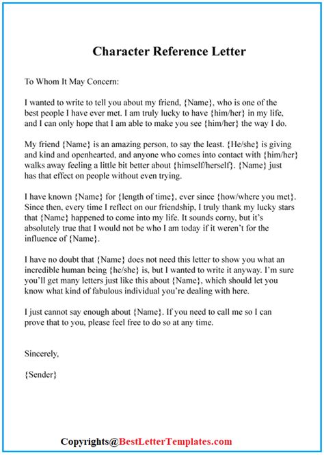 Whether you're asking for someone to write a letter for you or composing a letter. Character Reference Letter | Best Letter Templates