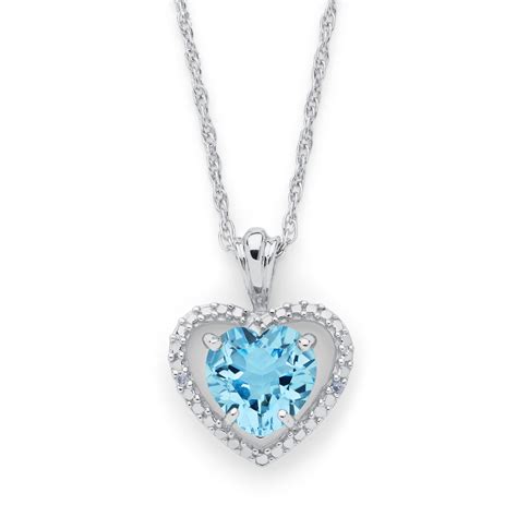 Sterling Silver Blue Topaz Diamond Accent Heart Pendant Necklace