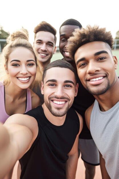 Premium Ai Image Shot Of A Group Of Sporty Young People Taking Selfies Together